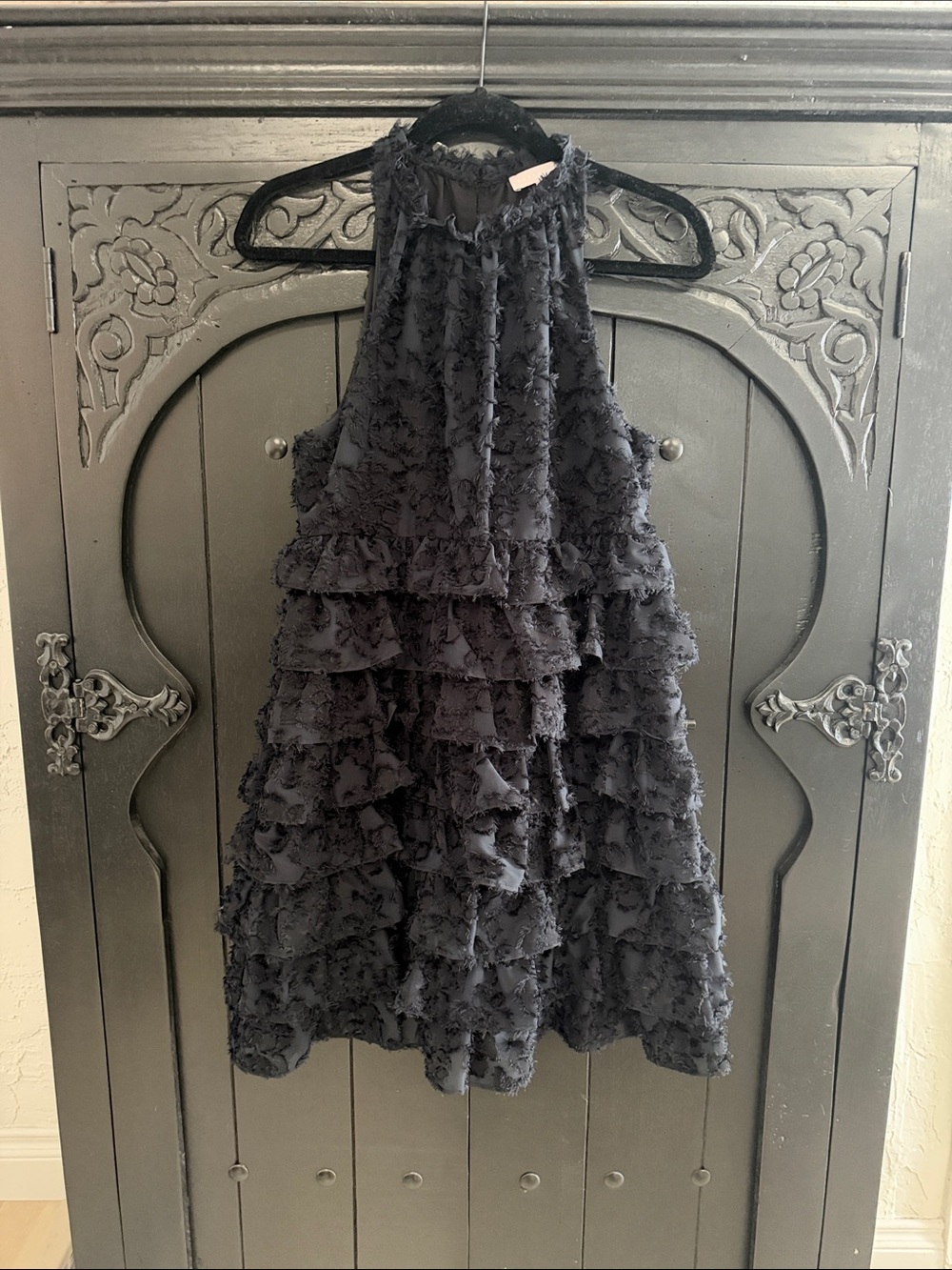 Chelsea28 Navy Ruffled Halter Mini Dress